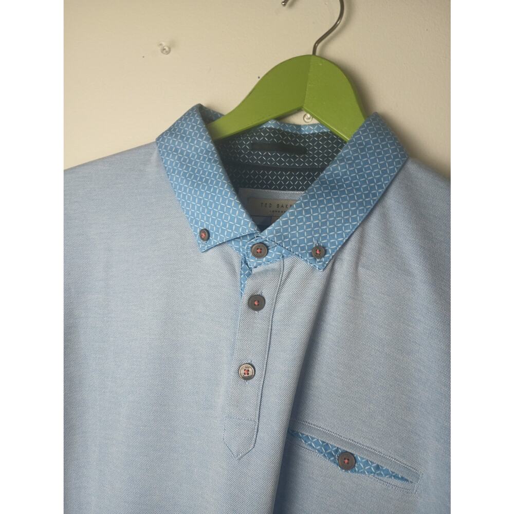Ted Baker London Blue Polo Shirt Collar Preppy Career Short Sleeve Men's Size 7 - Picture 3 of 6